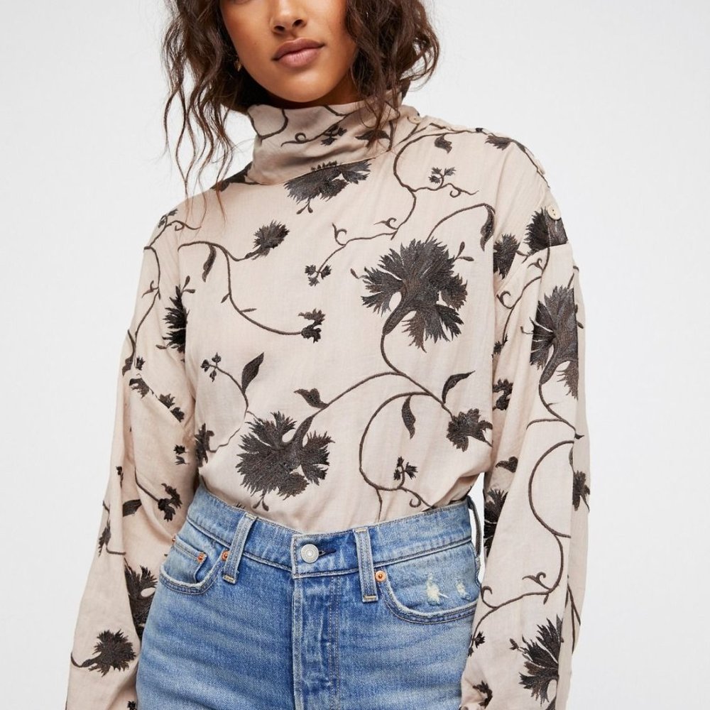 FREE PEOPLE Mirabella Embroidered Top, Petal Combo, XS